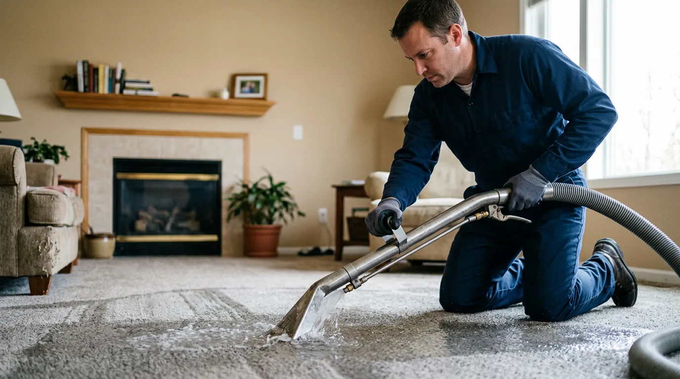 Water damage restoration technician working near Mesopotamia, OH